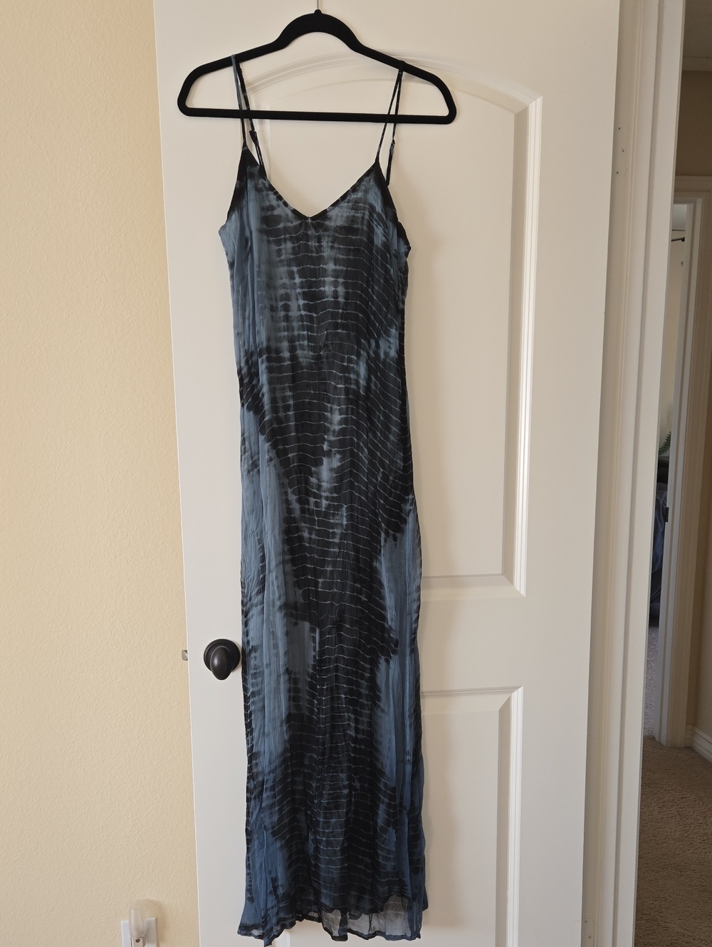 lovestitch Black and Blue Tie-Dye Slip Maxi Dress